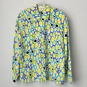 Vintage Escada Silk Pop Art Print Shirt Margaretha Ley Resort 90s US 8 NWOT